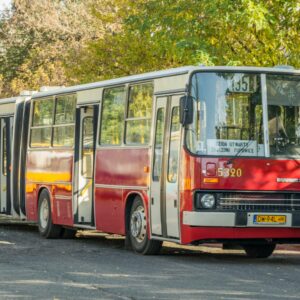 Vintage Jelcz bus parked in Wrocław, reflecting Poland's urban transportation history.